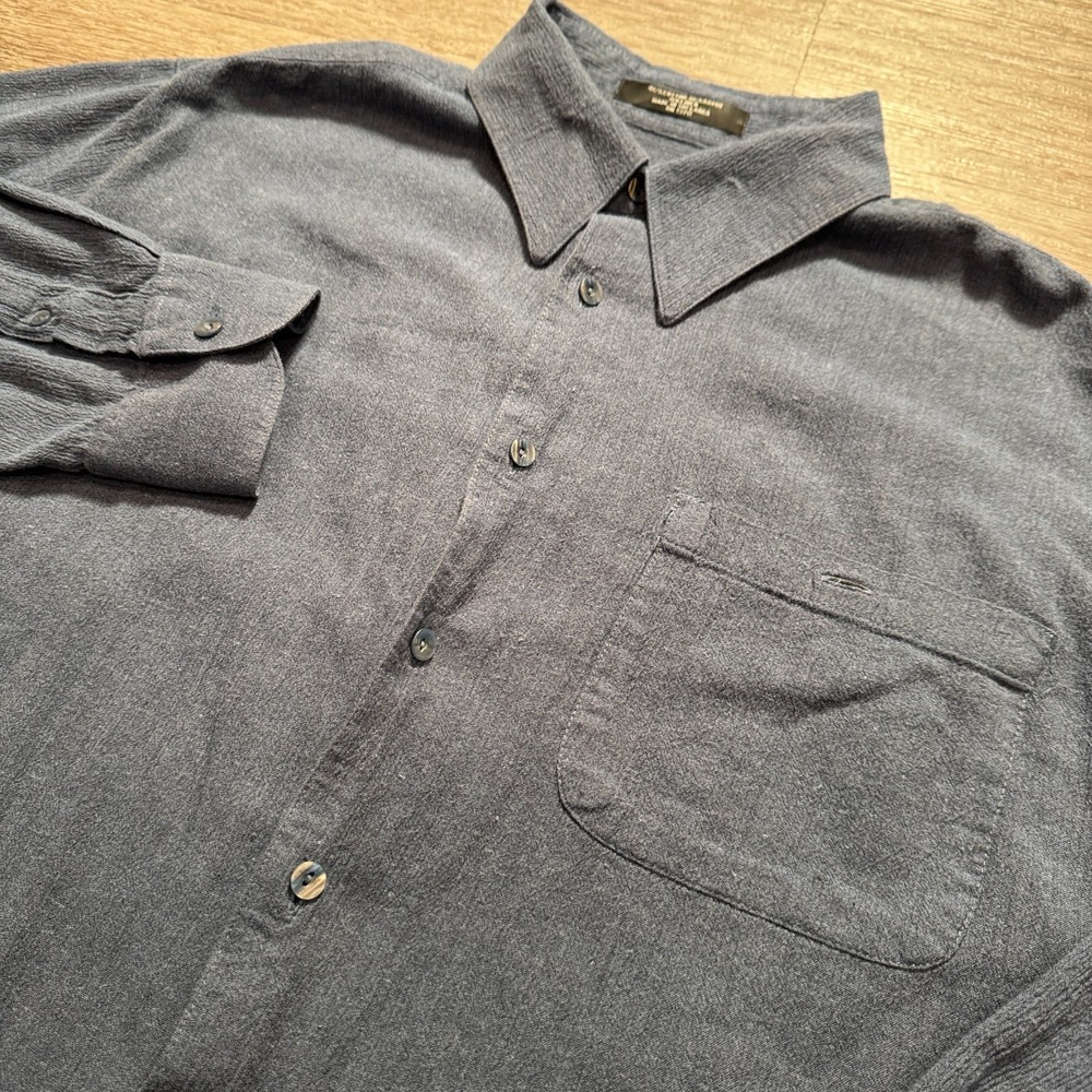 Brandini Shirt Mens Large Blue Cotton Rayon Linen Long Sleeve Preppy Textured L